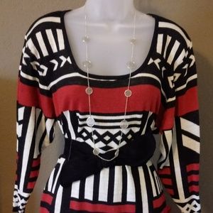 Lucy Diamonds Red/Black/White Print Sweater Dress